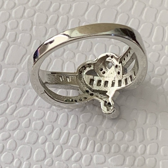 Enhanced Blue Sapphire And Cubic Zirconia Accent Swirled Heart Ring in Sterling - Picture 5 of 13